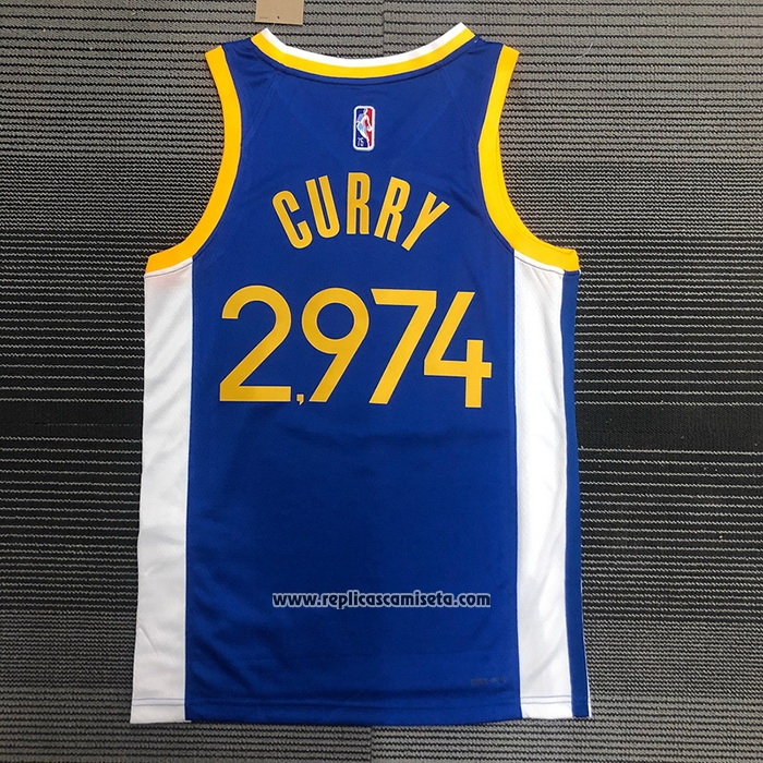 Camiseta Golden State Warriors Stephen Curry 2974th 3 Points Azul